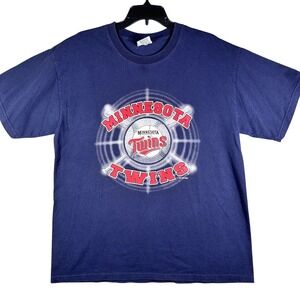 VINTAGE Minnesota Twins Shirt Men's L Blue Graphic MLB Retro 2002